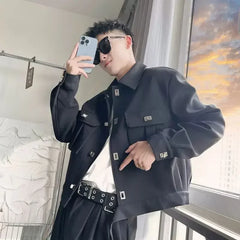 Hearujoy Korean Style Fashion High-end Jacket Men Spring Autumn New Multi-pocket Trendy Handsome Workwear Pilot Lapel Jacket Aesthetic