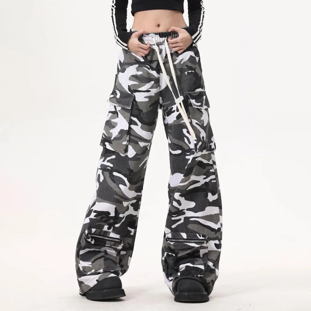 Hearujoy Niche American Retro Hiphop Trouser New Camouflage Overalls Loose Straight Multi-Pocket Design Wide-Leg Casual Pants Unisex