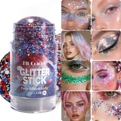 YICKYUE  -  Sparkling Sequins Glitter Gel Stick 8 Colors Sequin Body Glitter Cosmetic Stick Hair Glitter Stick Festival Makeup for Christmas
