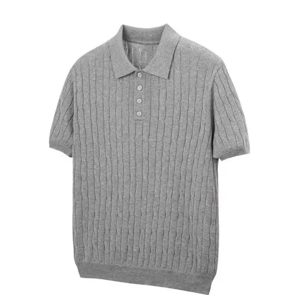 HEARUJOY  -  Summer New Men's Knitted Short-Sleeved Polo Shirt American Retro Fashion Trend Casual Simple Loose Breathable Niche Men's Tops