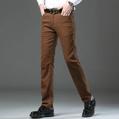 HEARUJOY  -  Classic Style 3 Colors Autumn Men's Slim Brown Jeans High Quality Business Casual High Stretch Denim Pants Male Brand Trousers