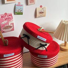 YICKYUE  -  New Apple Basket Storage Basket Cotton Rope Weaving Storage Bucket Cartoon Cosmetics Snacks And Miscellaneous Storage Baske