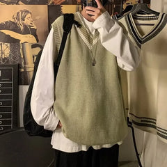 HEARUJOY  -  Lazy Style V-Neck Knitted Sweater Vest Top for Men And Women Spring Autumn College Style M to XXL Sizes Available