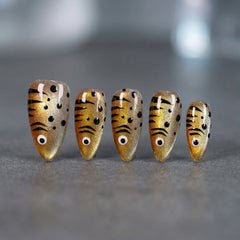 YICKYUE  -  24pcs Halloween Cat Eyes False Nails With Fish Designs Almond Press On Nails Gradient Resin Manicure Nail Art For Daily Wear