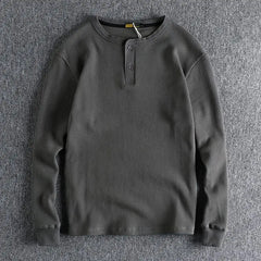 HEARUJOY  -  American Tough Guy Style Knitted Waffle Fabric Henley Long Sleeve T-Shirt Men's Autumn Winter Daily Versatile Youth Base Layer