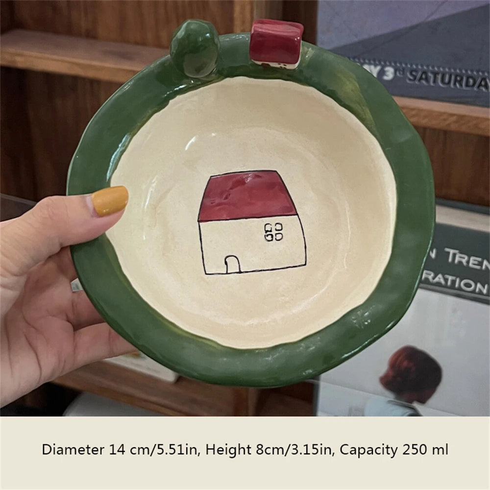 YICKYUE  -  Cartoon Cute And Fun Tableware Kitchen Supplies Cartoon House Printing 3D Decoration Yogurt Breakfast Bowl Christmas Gift Plate