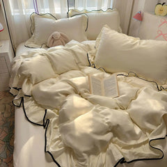 YICKYUE  -  Luxury Ice Silk Cooling Bedding Set, Summer Washable Silk 3/4 Pcs Duvet Cover/Sheet, Student Dorm Fitted Sheet