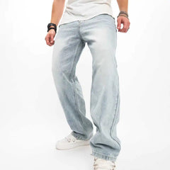 HEARUJOY  -  Spring Autumn New Men's Jeans Korean Casual Pants High Street Straight Student Loose Wide Black Grey Blue Baggy Denim Pant
