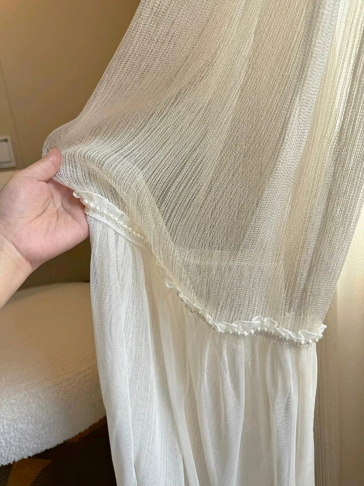 YICKYUE  -  French Luxury Sheer Curtains for Living Dining Room Bedroom sparkly Patchwork Skirt Pearl White Tulle  Window Decor Elegant Door