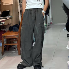 Hearujoy Vintage Cleanfit Washed Drawstring Stretch Gray  Jeans Mens and Womens Straight Casual Baggy Loose Denim Trousers Oversized