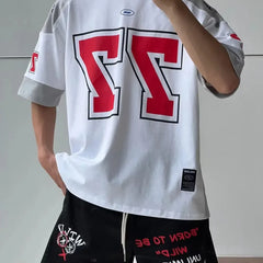 HEARUJOY  -  Mens T-Shirt Sport Jersey Number Hip-Hop Rugby Uniform Short Sleeve American Style Contrast Casual Street Campus Jersey T-Shirt