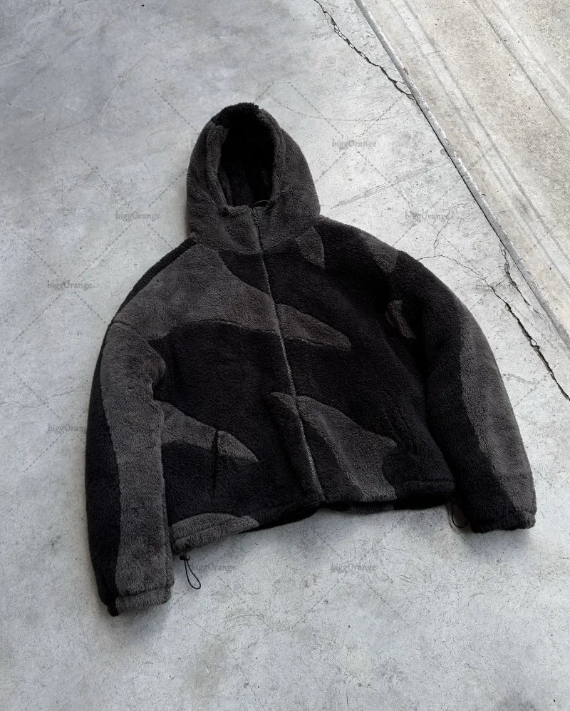 Hearujoy American trend fashion color matching street wear pattern zipper hooded coat High street casual padded winter jacket men