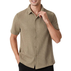 HEARUJOY  -  Men's Solid Color Short-Sleeved Shirt American Retro Fashion Trend Street Loose Breathable Casual Daily Niche Men's Tops