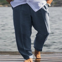 YICKYUE  -  Men's Linen Blend Loose Fit Trousers, Casual Solid Color Breathable Outdoor Pants with Slant Pockets