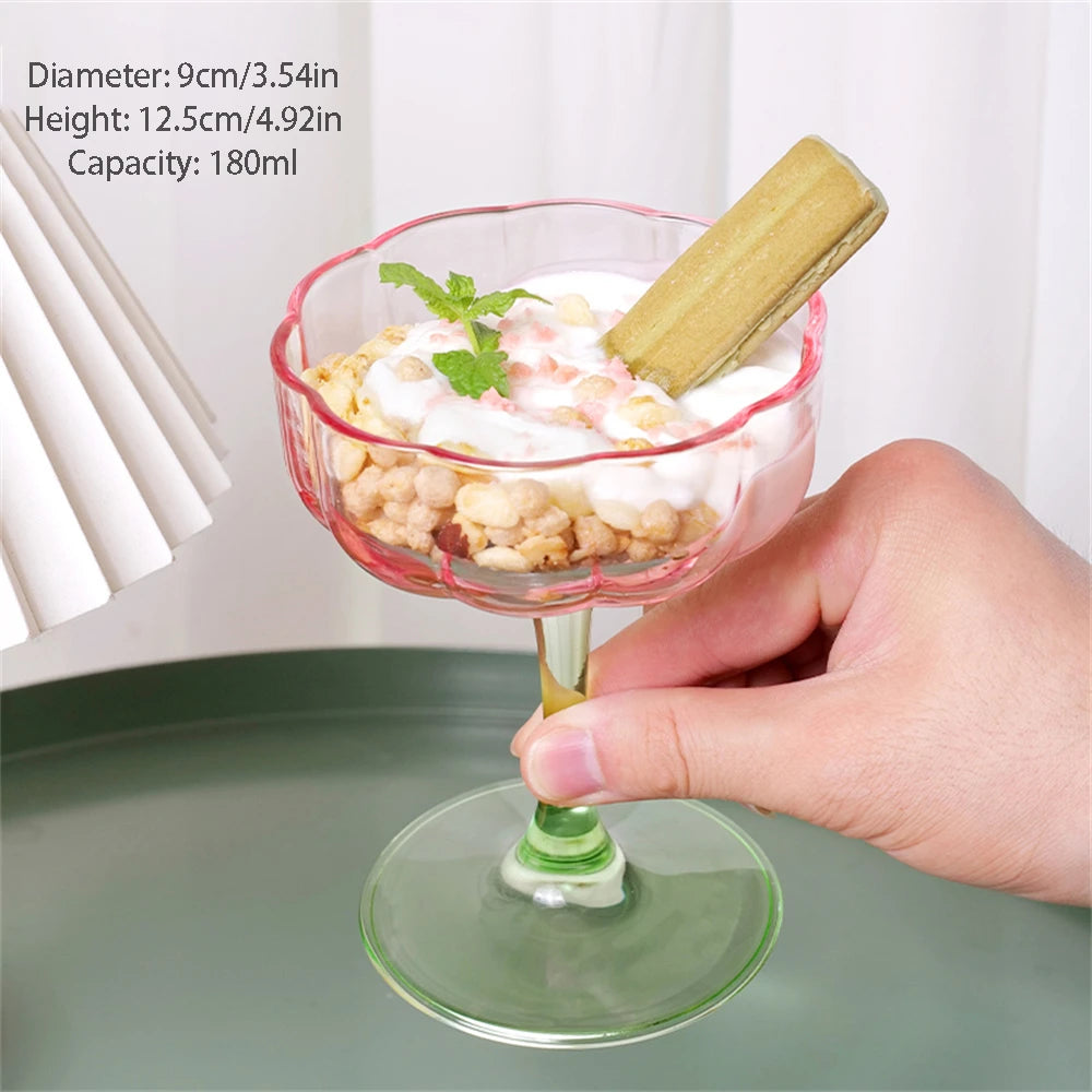 YICKYUE  -  Creative Simple Tall Cup Ice Cream Cup Lead free Kitchen Supplies Cute Pink Glass Dessert Bowl Yogurt Fruit Pudding Milk Cup