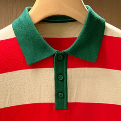 Hearujoy 2024 New Summer Polo Men Stripe Fitness Elasticity Short Sleeve Knit Polo Shirts for Men Fashion Turn Down Collar Mens Shirt W05