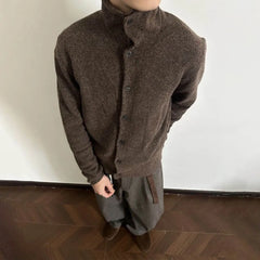 HEARUJOY  -  Autumn Men's Solid Color Cardigan Long-Sleeved Sweater Japanese Retro Fashion Trend Street Loose Casual Niche Men's Tops