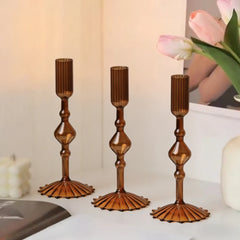 YICKYUE  -  3pcs Creative Minimalist Glass Candle Holder Nordic Rainbow High Footed Candlestick Living Room Dining Table Decoration Ornament