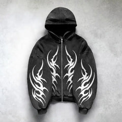 Hearujoy Y2K Retro Printed Zipper Hoodie American Punk Gothic Sport Coat Men and Women Street Hip Hop Harajuku Trendy Loose Sports shirt