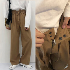 Hearujoy 2024 New Spring Summer Men's Casual Straight Classic Black Rose High Waist Pants Korean Wide Leg Trousers For Men