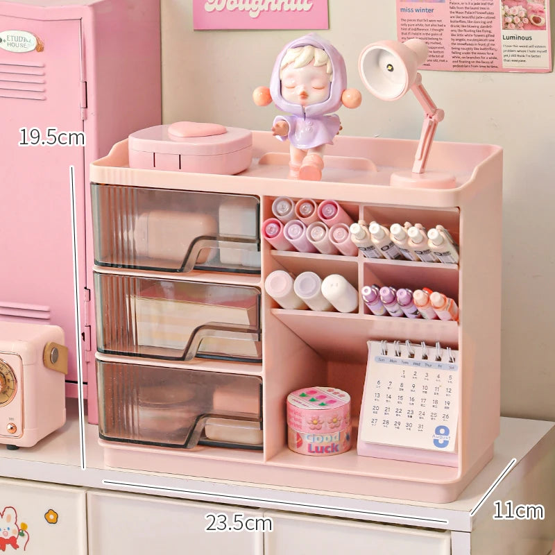 YICKYUE  -  Cute Stationery Storage Box Organizer Multi-funct Desktop Drawer Oblique Pen Holder Office Organization Dust-proof Storage Rack