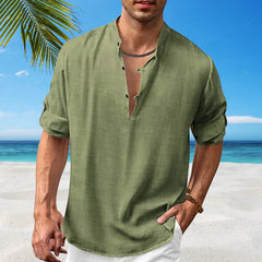HEARUJOY  -  Mens Casual Fashion Comfortable Stand Up Long Sleeve Beach Shirt Loose Wrinkle-Free Men'S Checkered Shirt
