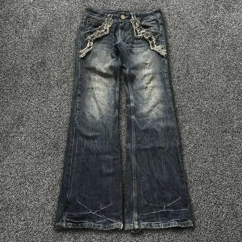 Hearujoy Y2K Washed Jeans Gothic Vintage Flanged Embroidery Logo Trend Men Women Streetwear American High Street Simplicity Flare Jeans