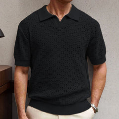 HEARUJOY  -  Summer New Men's Solid Color Jacquard Hollow Short-Sleeved Shirt Retro Fashion Trend Casual Simple Loose Breathable Men's Tops