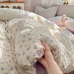 YICKYUE  -  Pastoral Flower Bedding Set Floral Duvet Cover Set With Flat Sheet Washed Cotton Adult Girl Home Bedclothes Drop Shipping