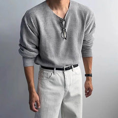 HEARUJOY  -  Autumn Men's Solid Color Knitted Long-Sleeved T-Shirt American Retro Fashion Trend Loose Street Casual Breathable Men's New Tops