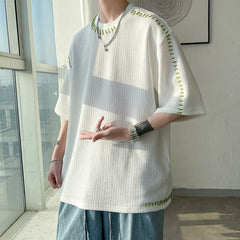 Hearujoy Men Summer Quality T Shirts Manual Suture Harajuku Casual Tshirt For Male New Neutral Oversize Tees Short Sleeve Tops