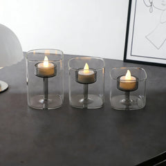 YICKYUE  -  3Pcs European-style Transparent Glass Candle Holder Romantic Windproof Candlestick Candlelight Dinner Wedding Party Decoration