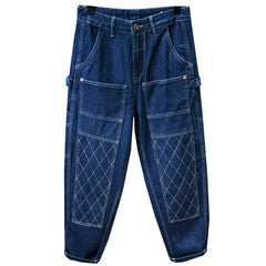 HEARUJOY  -  Vintage High Street Hip Hop Jeans For Men Spring Autumn Loose Wide Leg Big Pocket Overalls Trendy Y2K Neutral Denim Cargo Pants