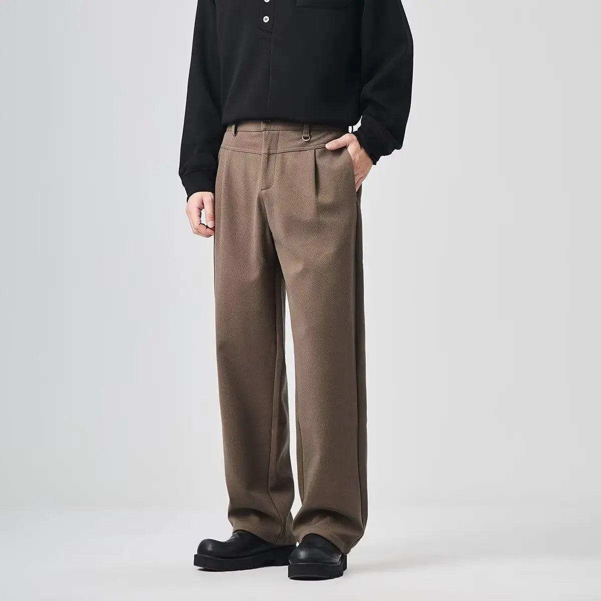 HEARUJOY  -  Brown Casual Pants Men's Wide Leg Loose Drapey Straight Long Pants Spring Autumn Men's Suit Pants American Casual Sle