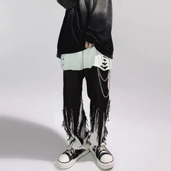 Hearujoy Hip Hop Jeans Pants Men Black Denim Trousers Male Straight Japanese Streetwear Hippie Loose Casual Darkwear Patchwork