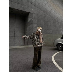 Hearujoy Mohair Sweaters Men Fleece Leopard Korean Thicken Warm Knitting Winter Animal Print Long Sleeve Pullovers Streetwear