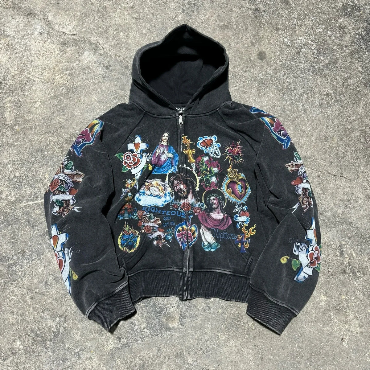Hearujoy Casual y2k sweatshirt zipper cardigan loose hoodie for women 2024 new versatile printed letters hip-hop geometric pattern