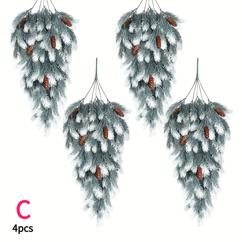 YICKYUE  -  4-Pack Artificial Christmas Tree Branches Teardrop Fir Garland with Pine Cones Plastic Hanging Swags Xmas Door Fireplace Decor