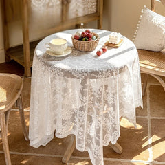 YICKYUE  -   Lace tablecloth white retro round table square tablecloth coffee table household French cover