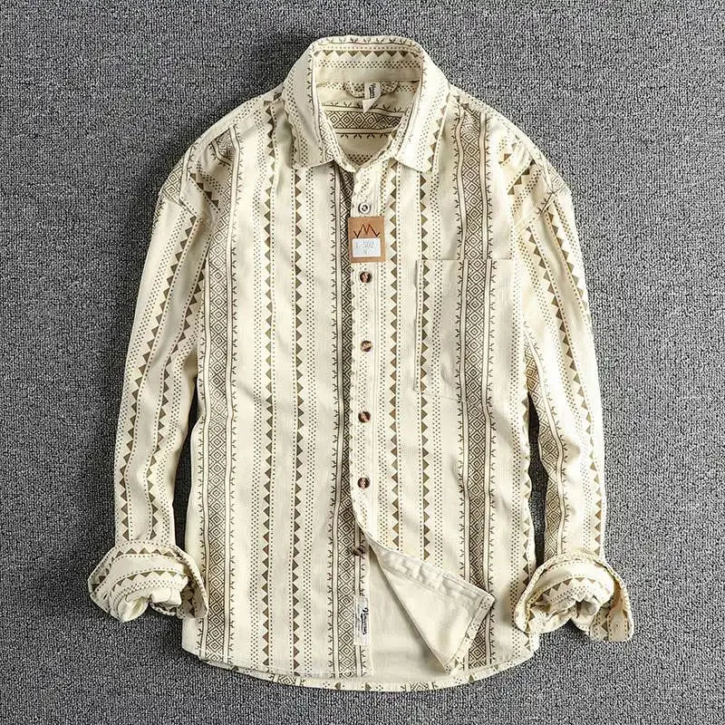 HEARUJOY  -  Ethnic Style Navajo Totem American Casual Shirt Men Spring Autumn New Style Vintage Loose Small Shirt Coat