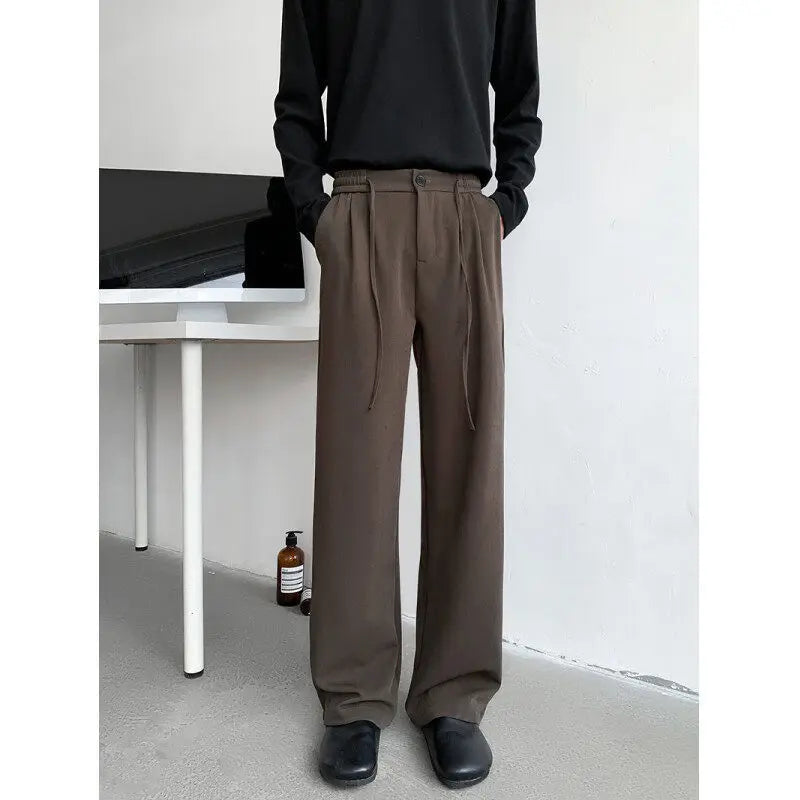 HEARUJOY  -  Brown Suit Pants Men Fashion Society Mens Black Dress Pants Korean Loose Straight Casual Pants Mens Office Formal Trousers M-2XL