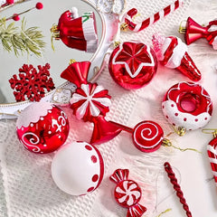YICKYUE  -  78pcs Christmas Ball Mix Decoration Set Shatterproof Plastic Painted Christmas Hat Cane Christmas Elements Hanging Xmas Ornament