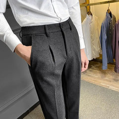 Hearujoy Men's Clothing Autumn Winter Korean Fashion Business Casual Thick Woolen Suit Pants Formal Solid Slim Trousers Pantalones Hombre