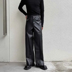 Hearujoy Men's Trousers New Fashionable PU Leather Wide Leg Casual Pants Korean Style Versatile Baggy Strtwear Trend Male C2993