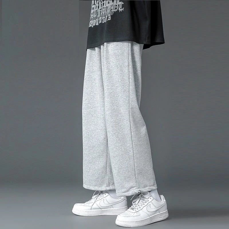 HEARUJOY  -  Autumm Winter Oversized Loose Casual Letter Printing Straight Sweatpants Male Elastic Midi Waist Trend Fashion Pants Men