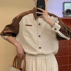 HEARUJOY  -  Men Shirt Color Matching Casual Shirts Spring Streetwear Fashion Trend Valentines Long-Sleeve Tops Old Money Men'S Wear 2025 New