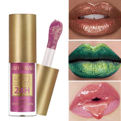 YICKYUE  -  1PC Green Glitter Lip Glaze Waterproof Long Lasting Lip Gloss Bold & Intense Metallic Liquid Lipstick Pearlescent Tint Makeup