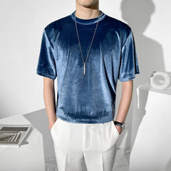 Hearujoy Summer fashion trends Men Clothing Short Sleeve Velvet T-shirt Casual Loose All-match Streetwear Tops Oversized For Male