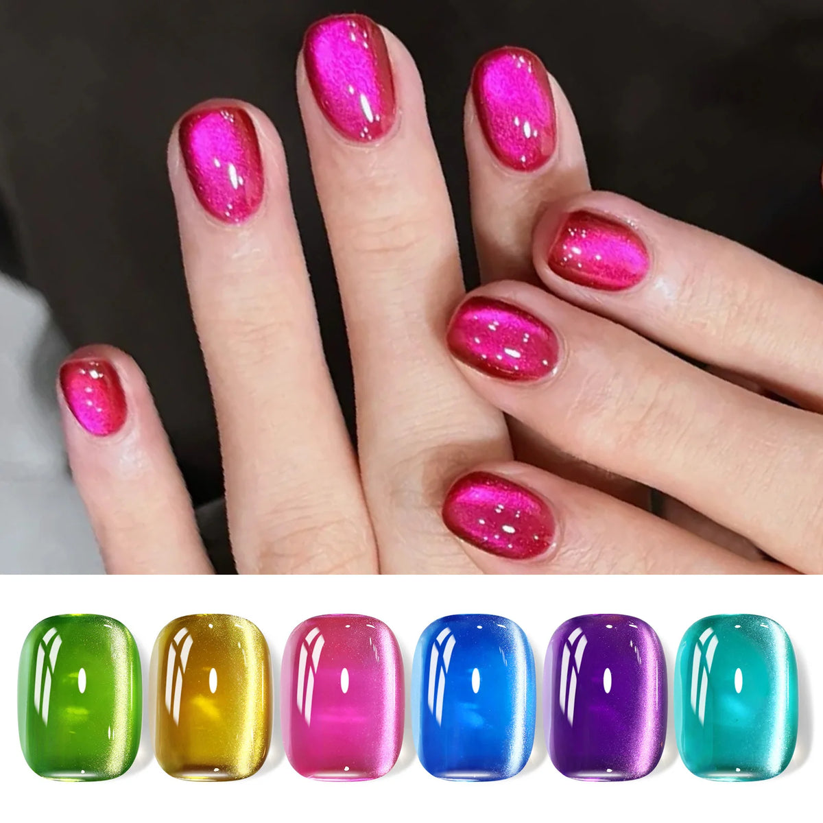 YICKYUE  -  6 Bottle Winter Autumn Glass Bead Cat Magnetic Gel Set Dark Red Brown Soak Off UV Gel Salon Set Kits Manicure
