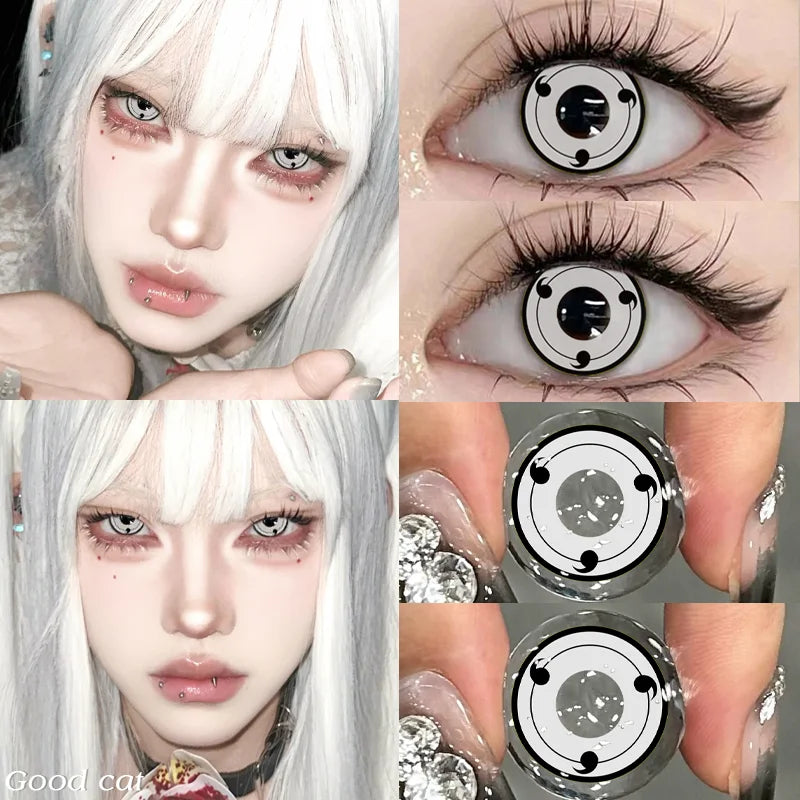 YICKYUE  -  1 Pair New Crazy White Cosplay Lenses Contact Lenses Anime Black Eyes Soft Lenses Halloween Party Contacts Fast Shipping
